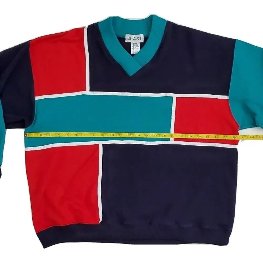 Vintage 90's Blast Sweater Pullover Colorblock‎ (Womens Plus Size 2X) Blue Red